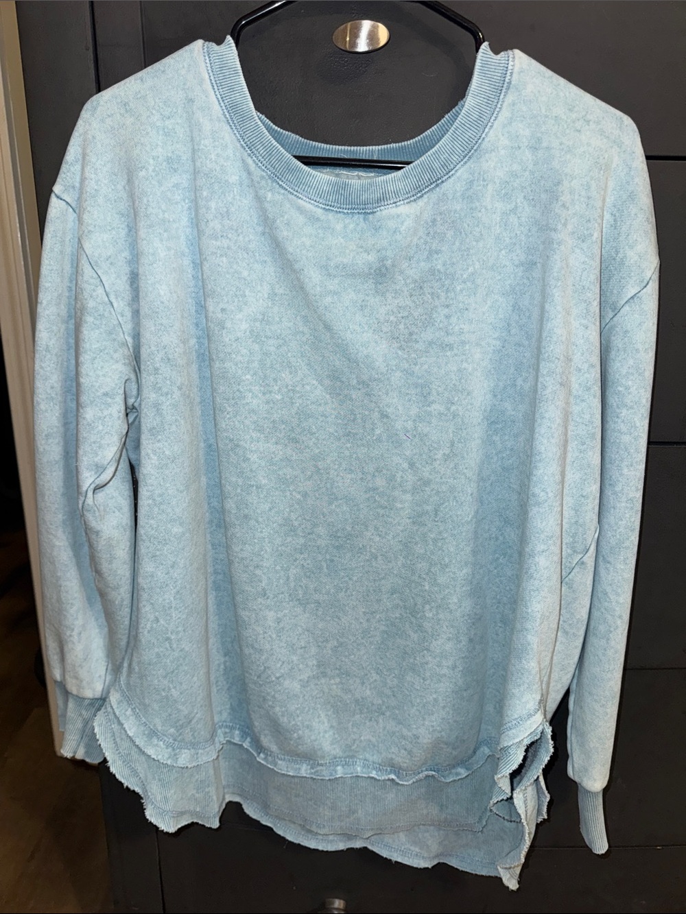 Washed Light Blue Crewneck Pullover Sweater